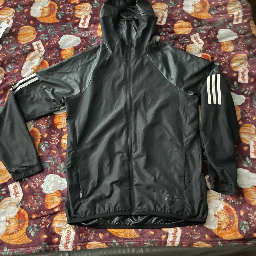 Adidas Black Windbreaker with White Stripes